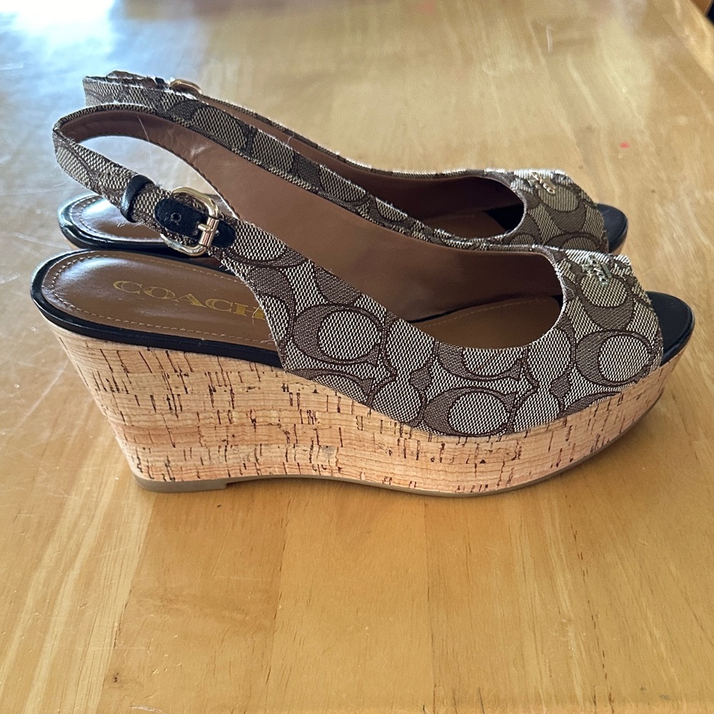 Coach Signature Pattern Wedge Sandals